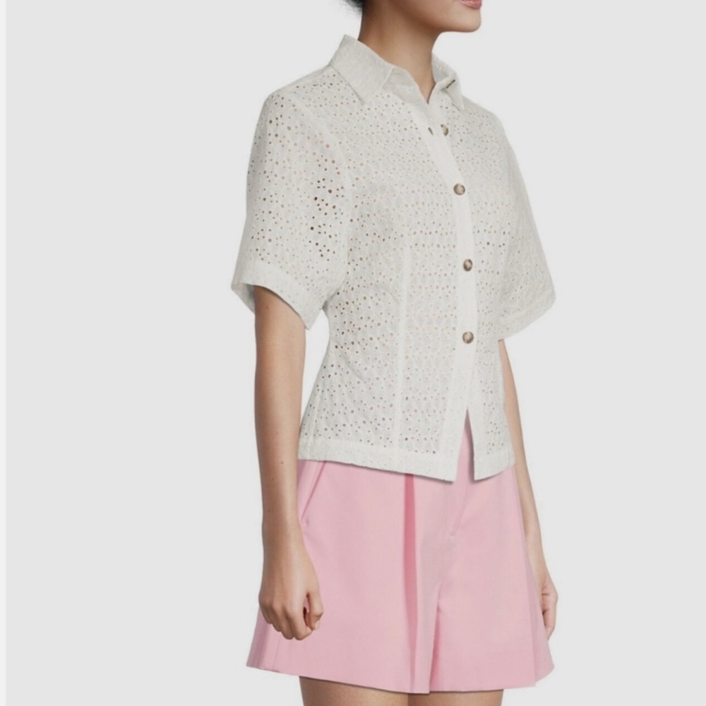 NEW Rebecca Taylor White Eyelet Tie-Back Short Sleeve Shirt 6
